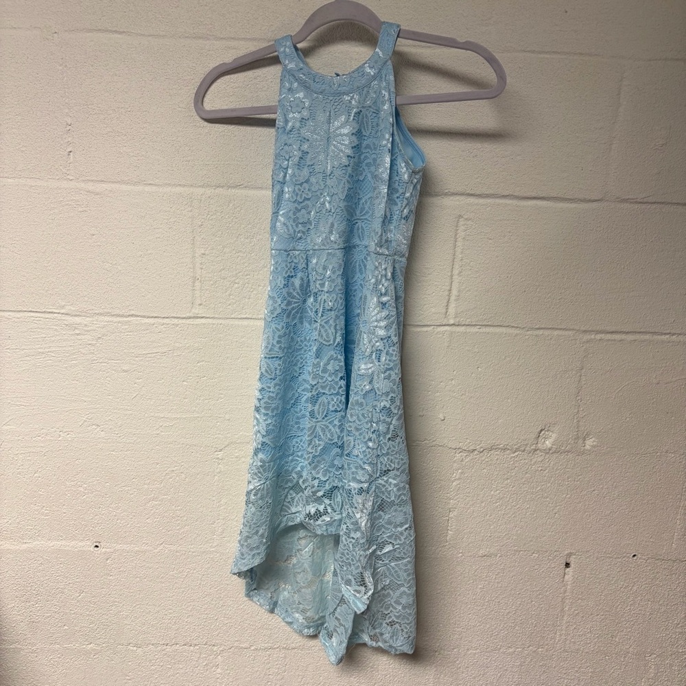 Gorlya Girls Elegant Light Blue Lace Formal Hi-Low Dress Size 10Y